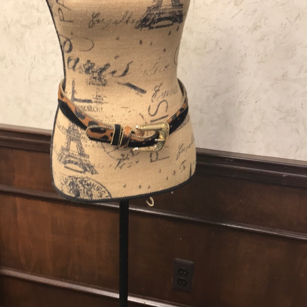 36” cow hair belt with gold buckle.